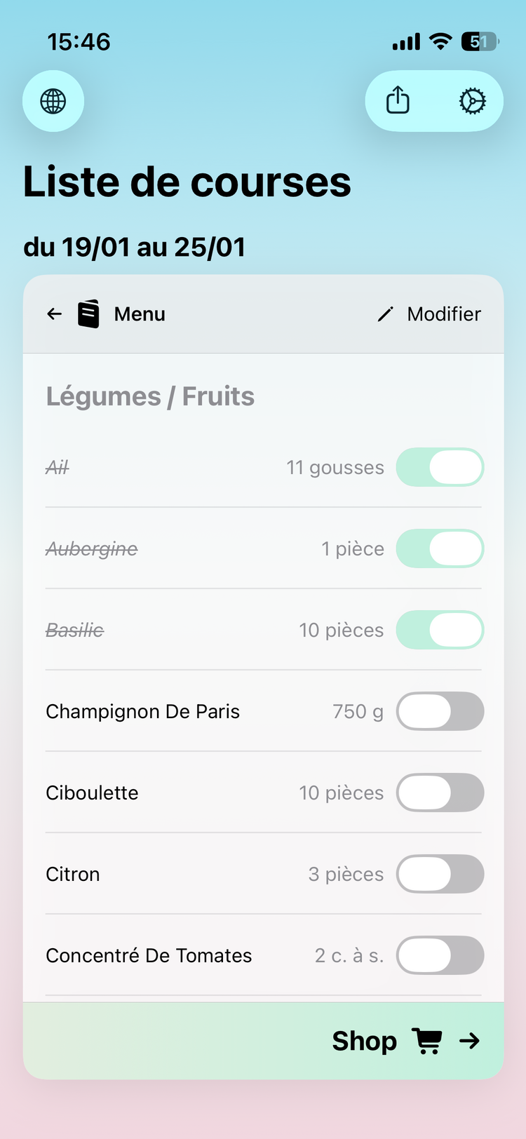Liste de courses générée automatiquement par Wikizi