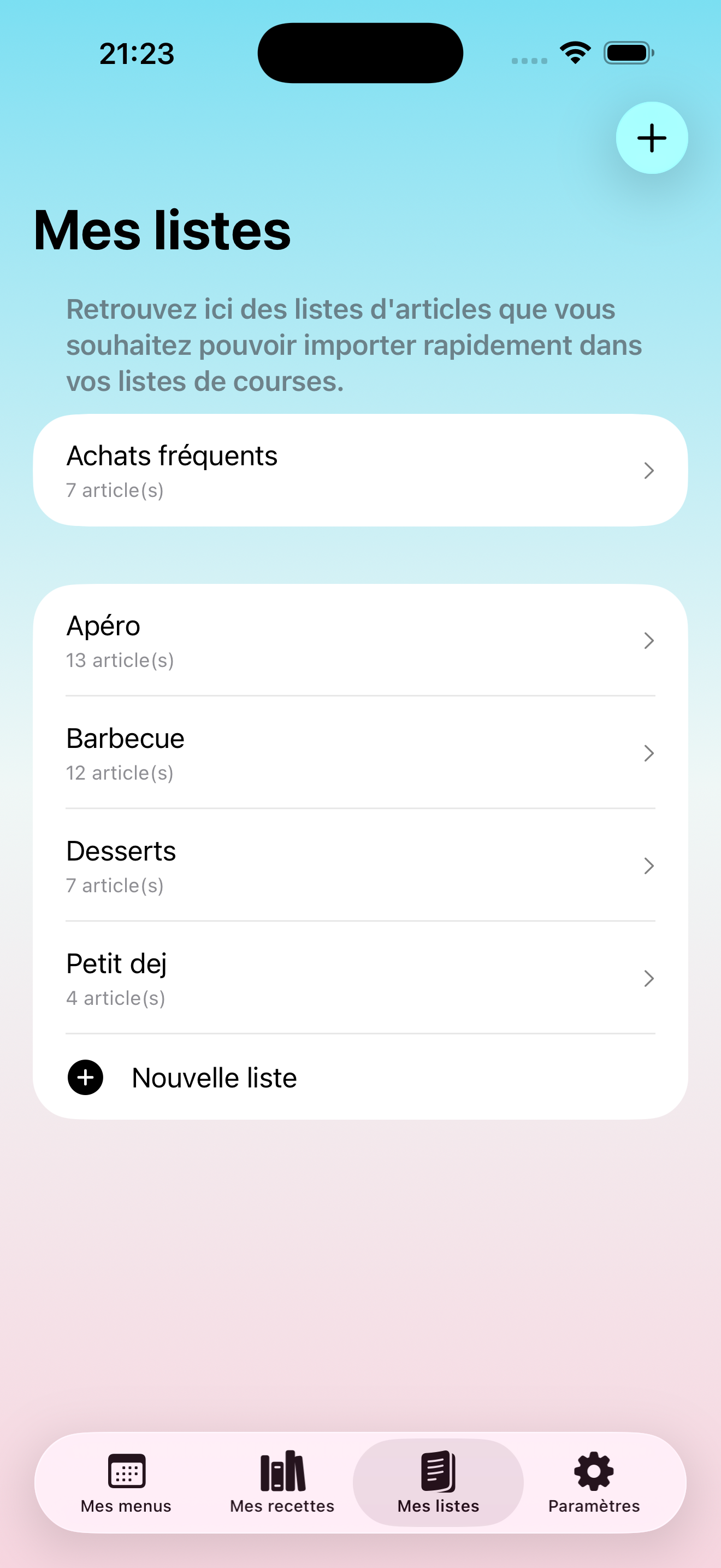 Sauvegarde et gestion des listes de courses personnalisées dans Wikizi